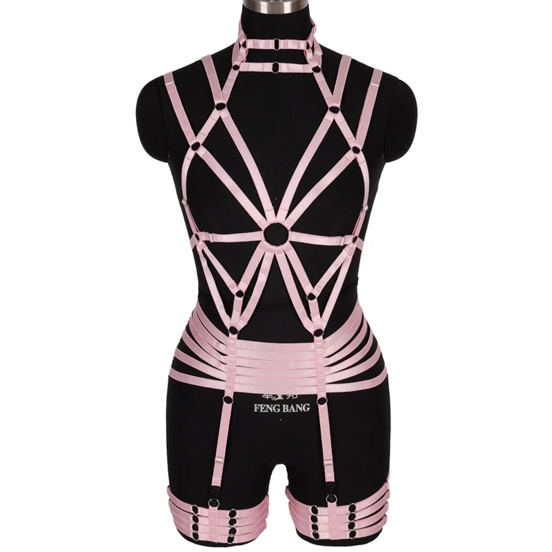 

Боди бандаж комплект портупеи Сексуальная Женская нагрудная клетка бюстгальтер женский эротический корсет чулки подвязки пояс танцевальная одежда Фетиш клубный рейв