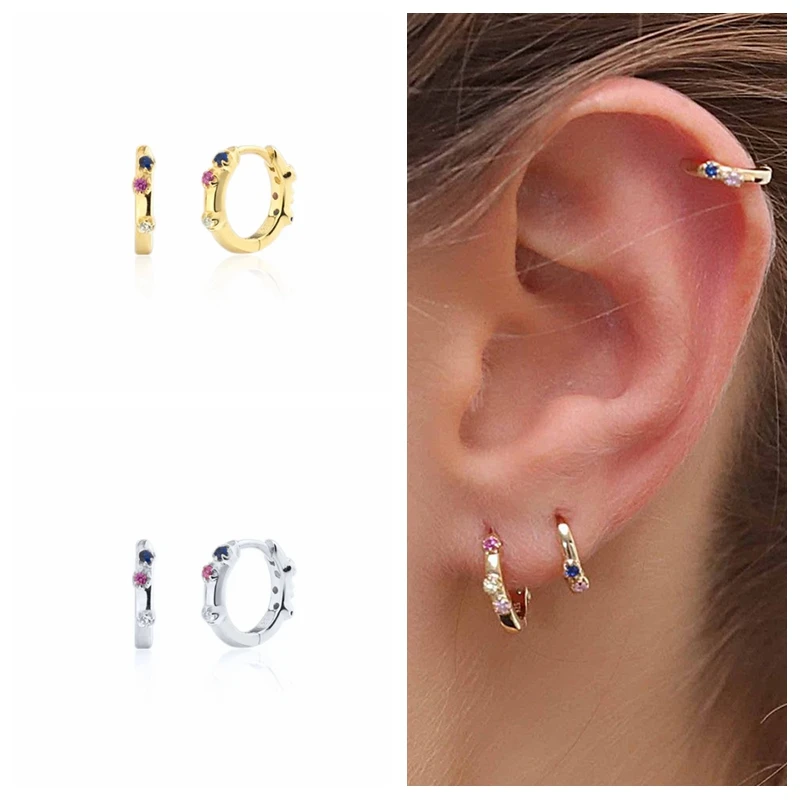 

Aide Silver Color Rainbow Zircon Crystal CZ Huggie Small Hoop Earrings For Women Piercing Ohrringe Pendiente Luxury Fine Jewelry