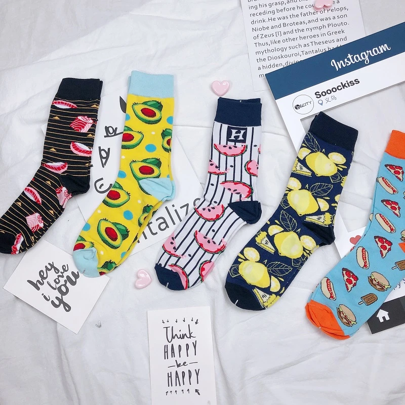 Women Korean Style Cartoon Food Socks Sushi Avocado Patterned Cotton Harajuku Unisex Skateboard Happy Casual Sox | Женская одежда