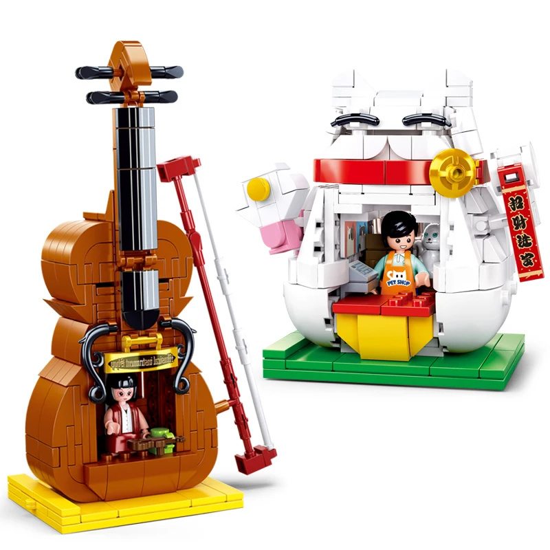 

Girl friends Building Blocks Violin Shop Model Fortune Cat Assemble Figure Kits Bricks 308PCS 323PCS Toy For Kids birthday Gift