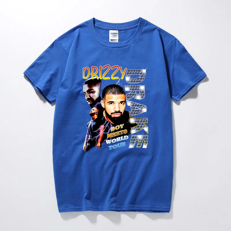 Drizzy Drake Boy Meets World Tour Мужская футболка Новая летняя футболка в стиле хип-хоп Camisetas Hombre уличная хлопковая футболка с короткими рукавами - Цвет: Синий