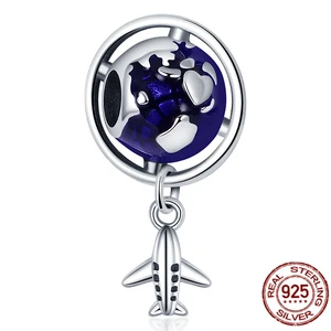 plata charms of ley 925 Sterling Silver Aircraft With The World Charm Beads Fit Original Pandora Bracelet Making Women Jewelr