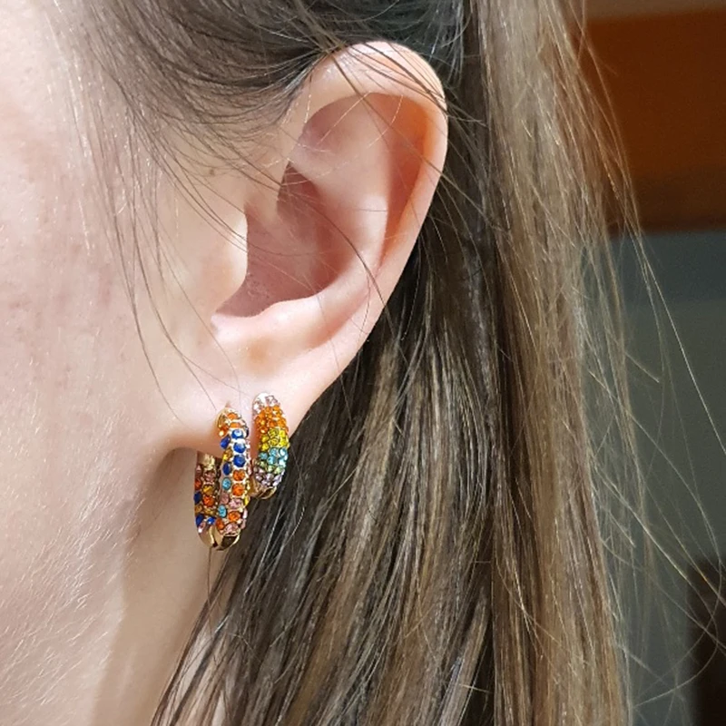 New Design Colorful Crystal Round Hoop Earring for Women Ear Cuff 2019 Trendy Small Gold Huggie Cubic Zirconia Jewelry | Украшения и