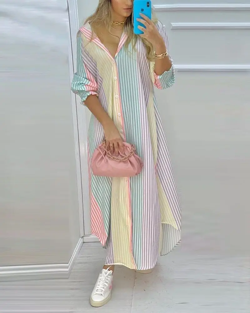 

Women's Dress 2020 Summer Sexy V-neck Color Printed Boho Dress Long Sleeve A-Line Dress Wrapped Sundress Robe