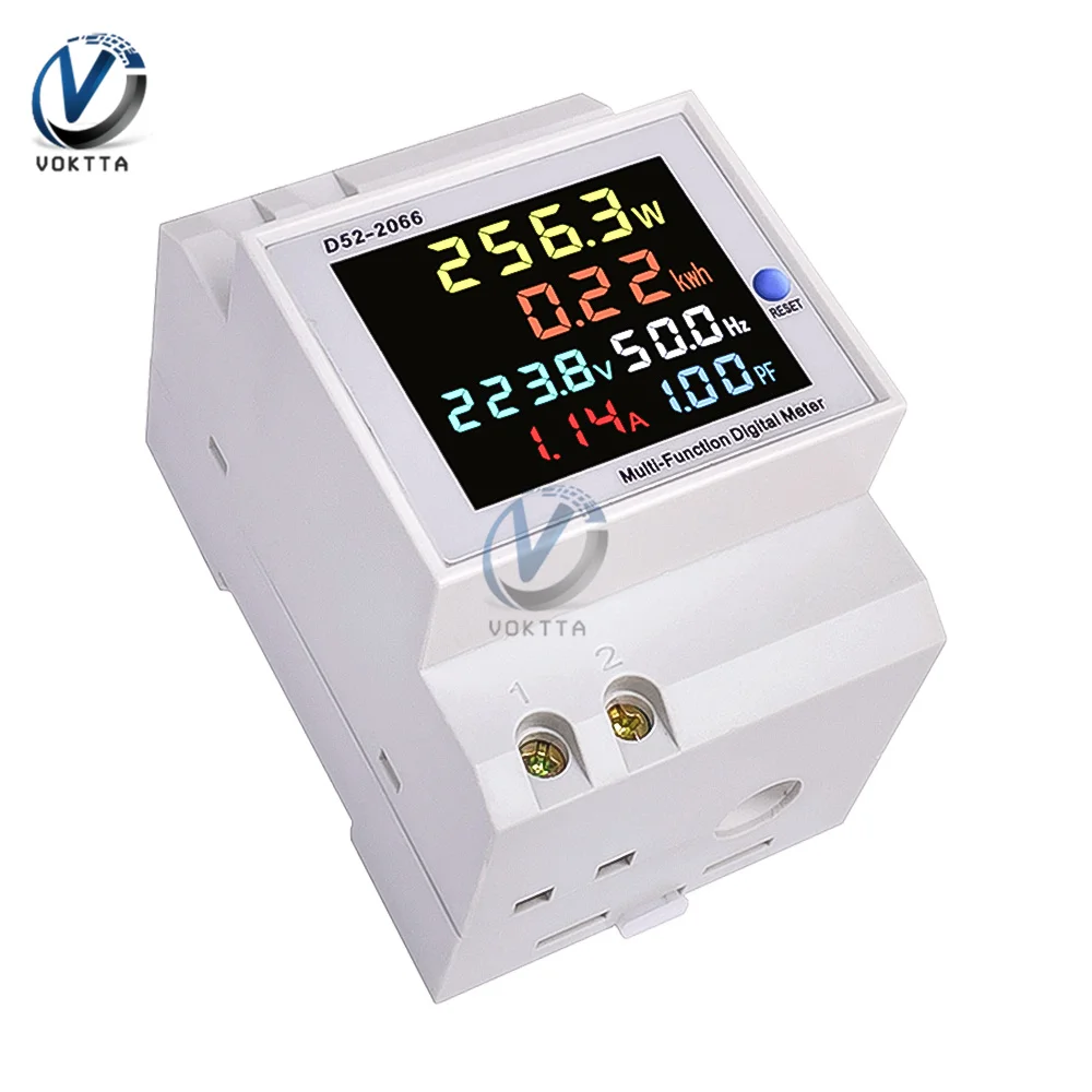 

D52-2066 110V 220V 380V 100A 6 IN1 Din Rail AC Monitor Voltage Current Power Factor Active KWH Electric Frequency Meter VOLT AMP