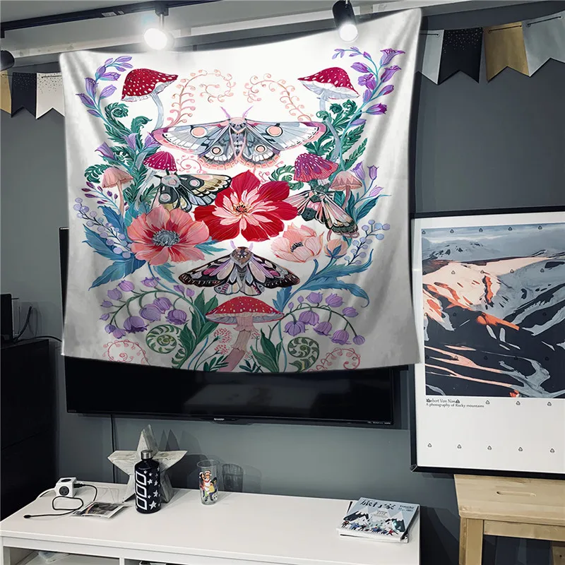 

Flowers Butterfly Tapestry Wall Hanging Bohemian Beach Mat Polyester Blanket Yoga Mat Home Bedroom Art Carpet Wall Hanging Decor