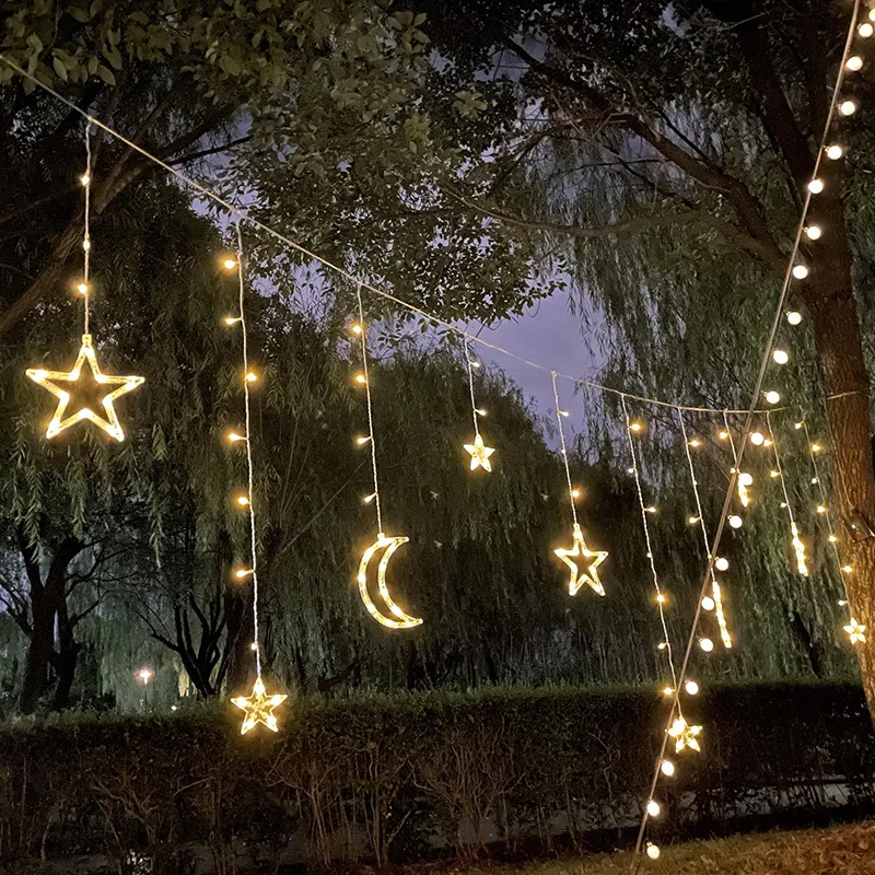 

LED String Lights Star Moon Curtain Light Christmas Garland Fairy Lighting 2.5M For Bedroom Home Party Wedding Decoration 220V