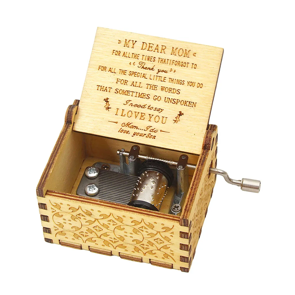 

Wood Music Box for Mom,Hand Cranked Laser Engraved Vintage Musical Boxes Case Gifts for Birthday/Christmas/Thanksgiving