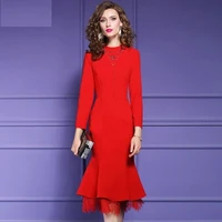 new long 2021 sleeves dress plus size women fishtail party dress vintage autumn office slim fitting solid long beading dresses