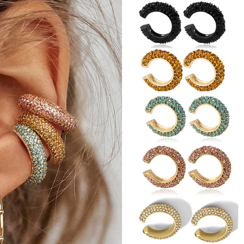 

1 Pair Popular Women Girl's Mirco Paved Bling Iced Out Rhinestone Crystal Little Circle Piercing Geometric Circle Hoop Earrings