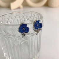 origin summer sweet blue flower dangle earring for women trendy enamel silver color metal little bird wedding earring jewellery