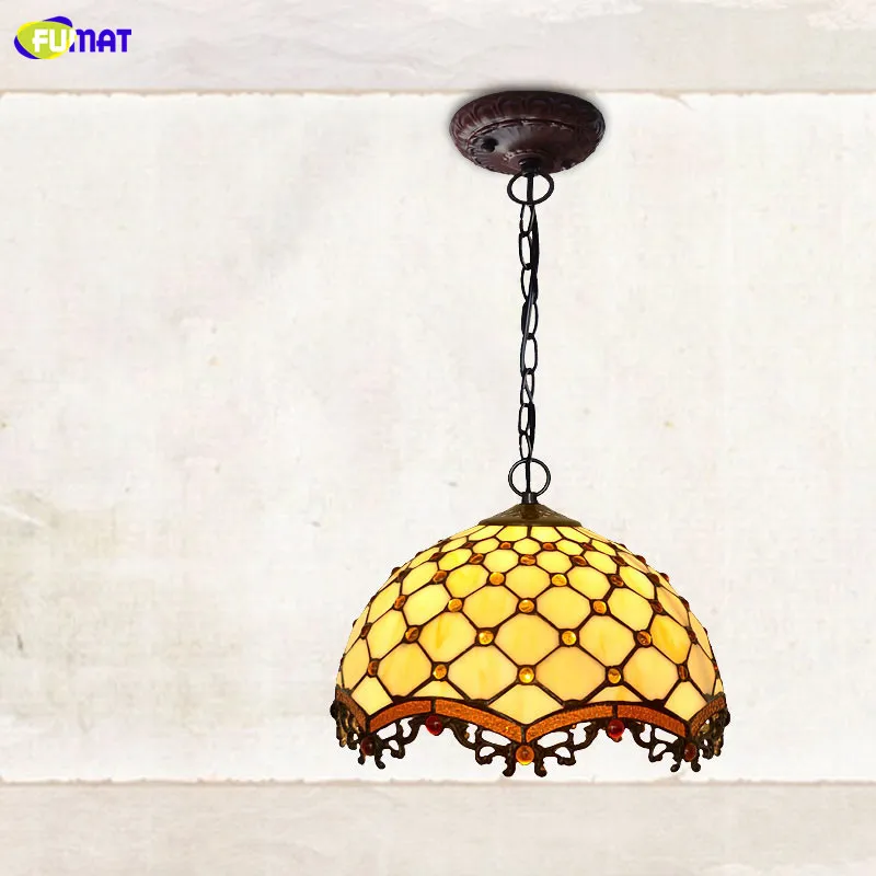

FUMAT Pendant Lamp Stained Glass Pendent Light 12 INCH Hanglamp Dining Room Flower Ceiling Lights Fixture Home Deco LED Light