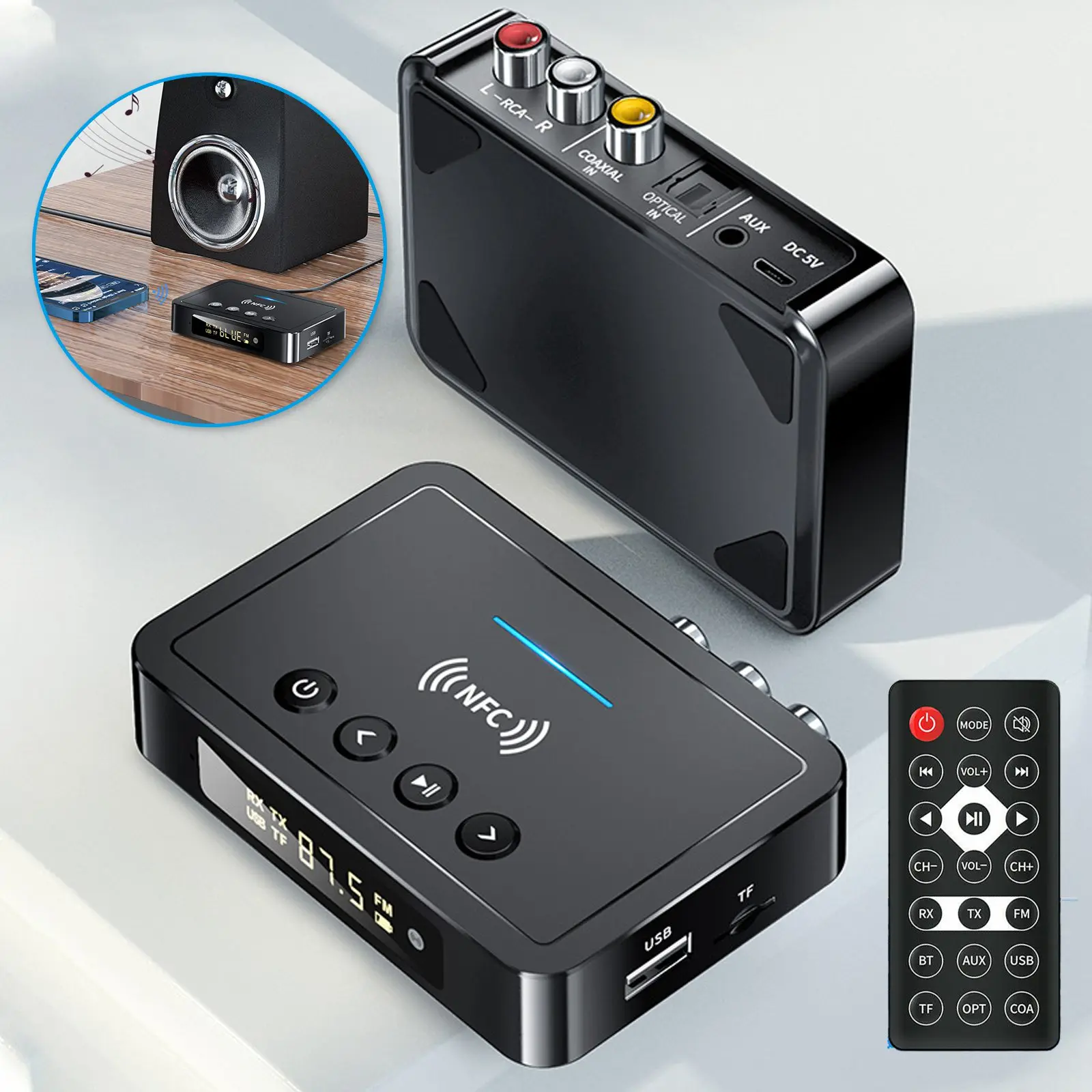 

Приемник-передатчик Bluetooth 5,0 беспроводной адаптер 3,5 мм AUX NFC на 2 RCA аудио