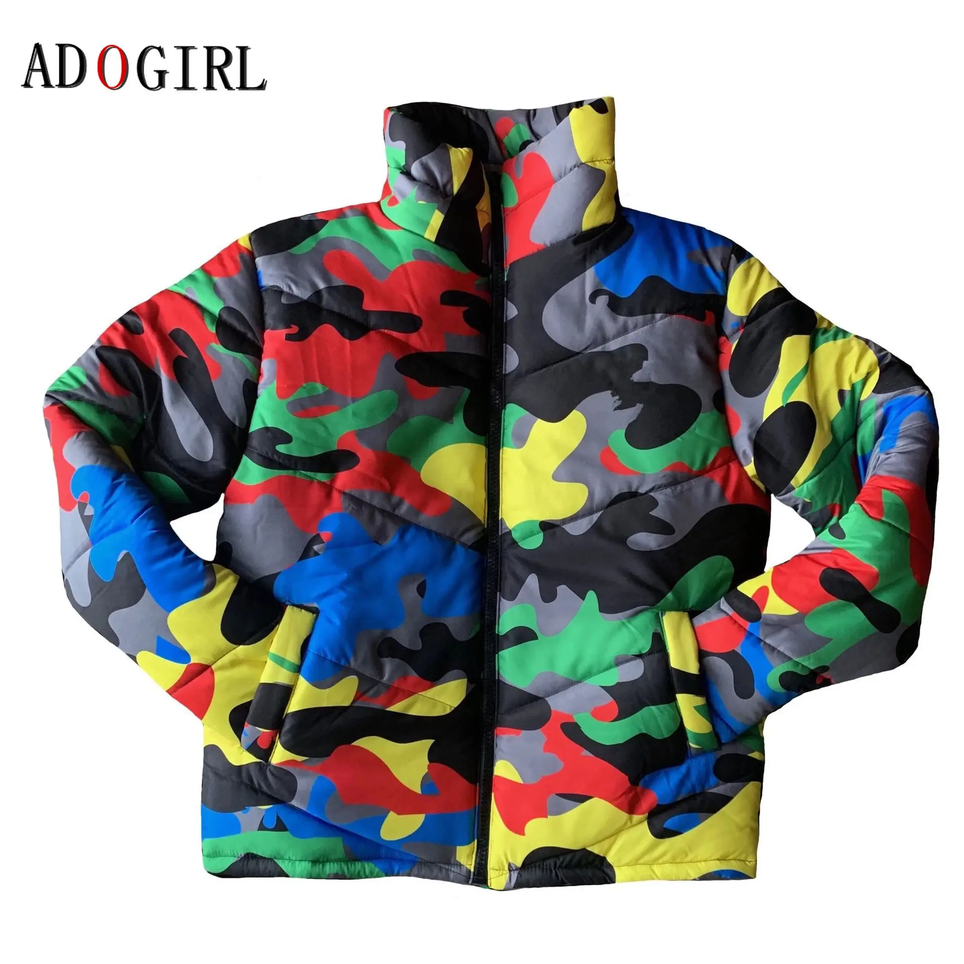 Adogirl Women Stand Collar Camouflage Down Coat Winter Warm Jacket Thick Parka Fashion Female Overcoat Street Outdoor Wears