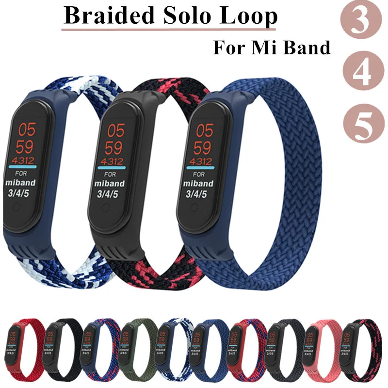Браслет для Mi band 5 ремешок нейлоновый Плетеный Solo Loop pulseira браслет Miband4 Miband5 xiaomi 4 3 6