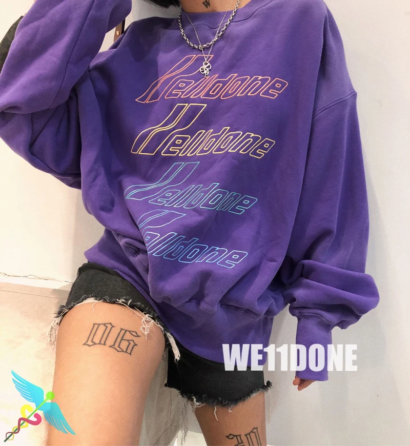 

WELLDONE Hoodies Men Women Long Sleeve Oversize High Quality Cotton Pullover WE11DONE Letter Dyeing Casual Sweatshirts