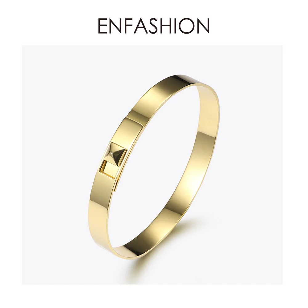 ENFASHION Pyramid Simple Cuff Bracelets Bangles For Women Gold Color Stainless Steel Minimalist Bangle Fashion Jewelry B192053 - Окраска металла: Yellow gold color