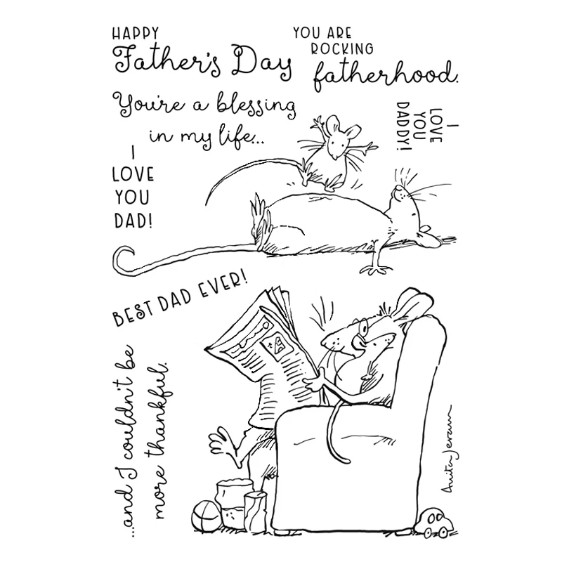 

Happy Father's Day! Stamp and Die Set 2021 Mouse Reading Die and Stamp Set for Diy Scrapbook Album Card Making