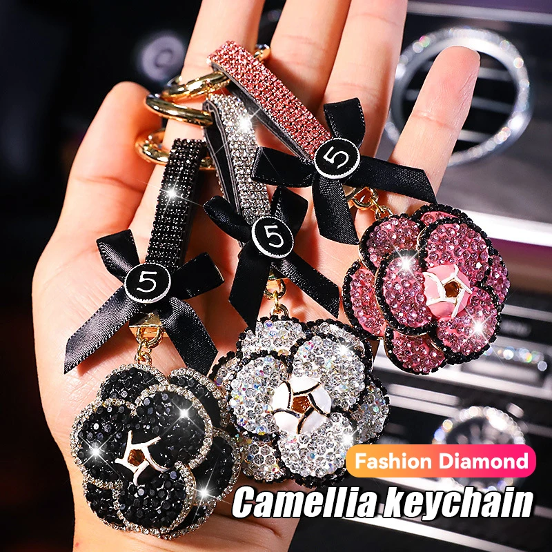 

Creative Car Keychain Pendant Cartoon Pendant Cute Universal Fashion Camellia Diamond Pendant Home Decor