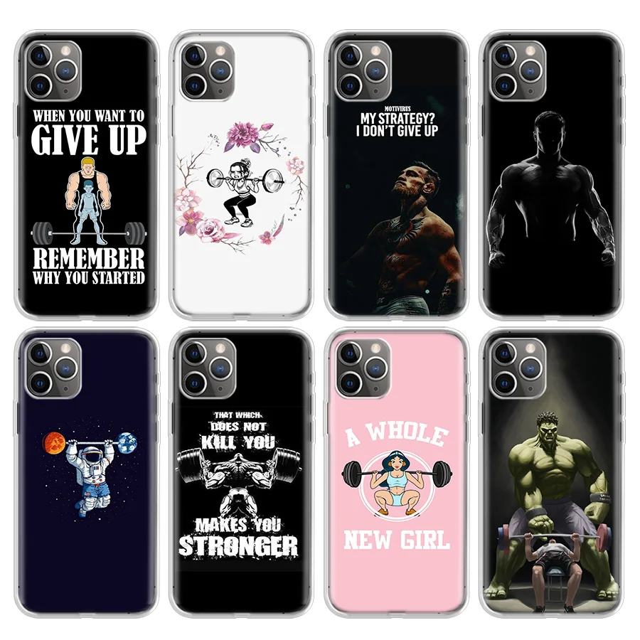 

Bodybuilding Gym Fitness Phone Case For Apple iPhone 11 13 Pro 12 Mini SE X XR XS Max 6 6S 7 8 Plus Pattern Soft TPU Back Cover