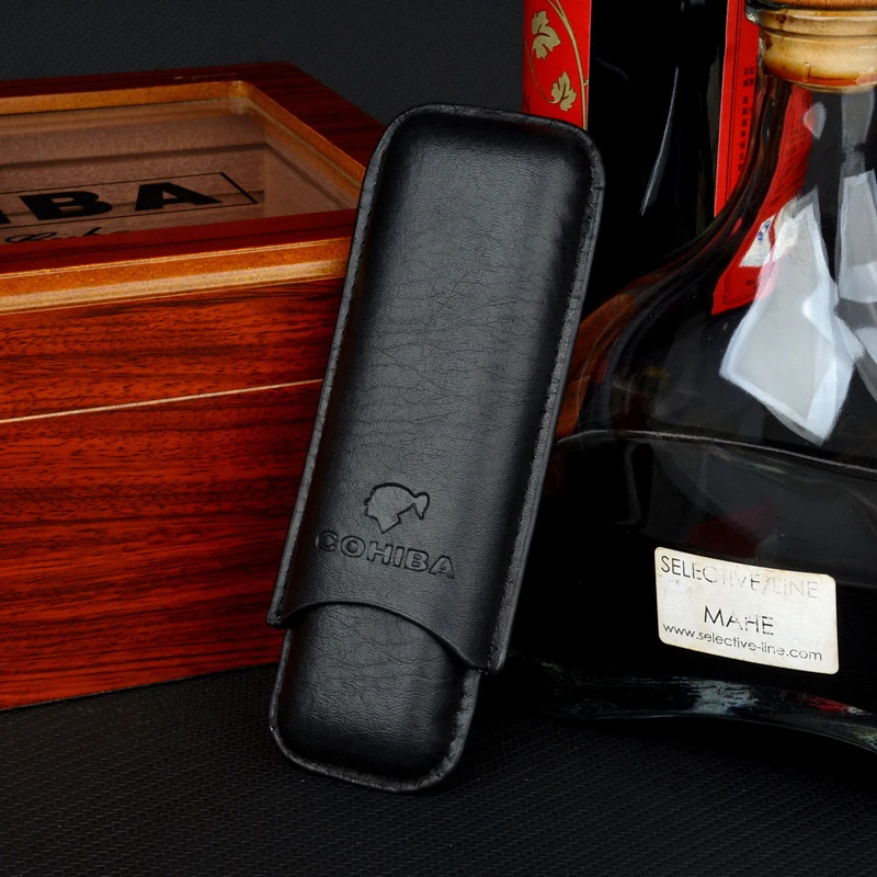 

Cohiba Leather Cigar Case 2 Tube Cigar Holder Mini Humidor Travel Cigar Box Portable Cigar Accessory Christmas Gift for Men