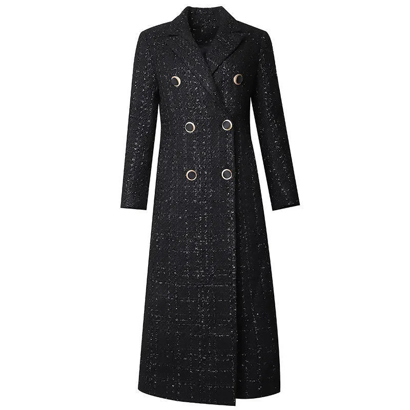 

Autumn Winter Woolen Coat Women's Long Double Breasted Loose Jacket Female New Temperament Rough flowers Wool Outerwear R736