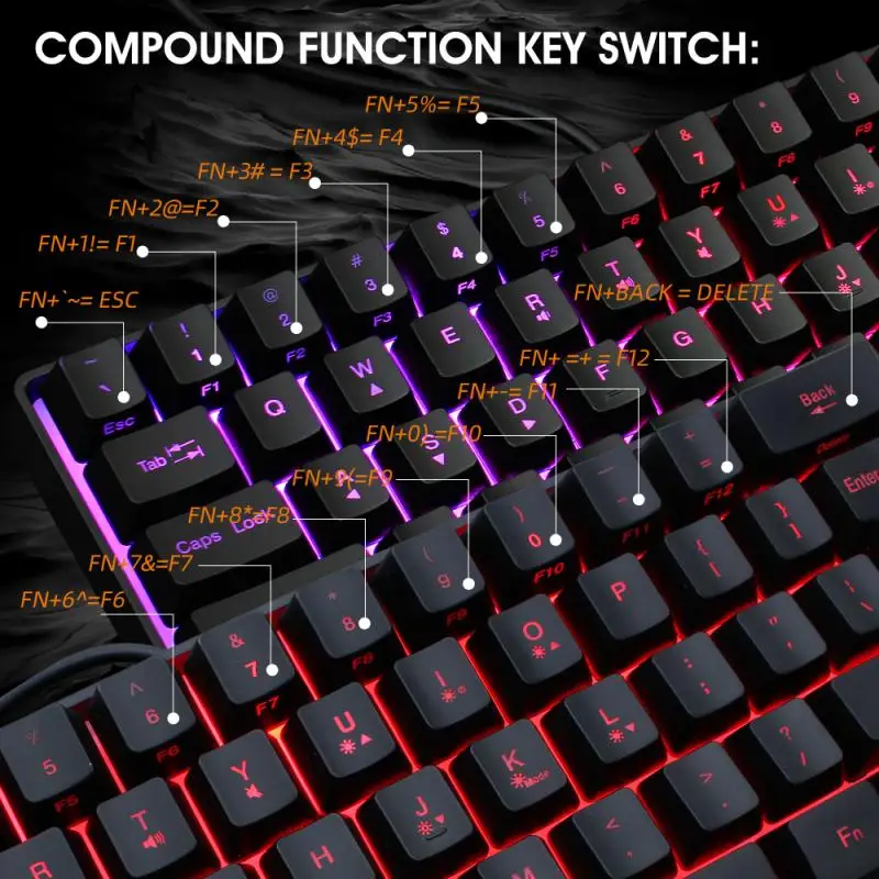 Черная Проводная игровая клавиатура V700 с RGB подсветкой 61 клавиша несколько