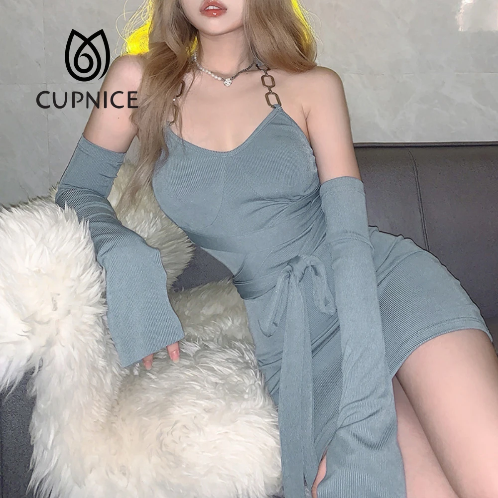 

Новинка осени 2021, женское однотонное облегающее платье CUPNICE с высокой талией для улицы, клувечерние, сексуальное облегающее модное платье с ...