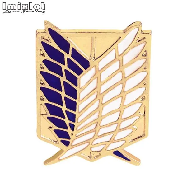 4 цвета атака на Титанов значок на лацкане булавка Shingeki No Kyojin Кабошон Черный Синий Эмаль нашивка брошь Крылья Свободы значки аниме - Окраска металла: Gold Blue