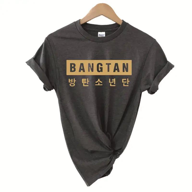 В стиле группы Bangtan Boys 방letter Letter Письмо печати Харадзюку Kpop корейский стиль Женская футболка мода короткий рукав хлопок женские летние топы - Цвет: dark gray gold