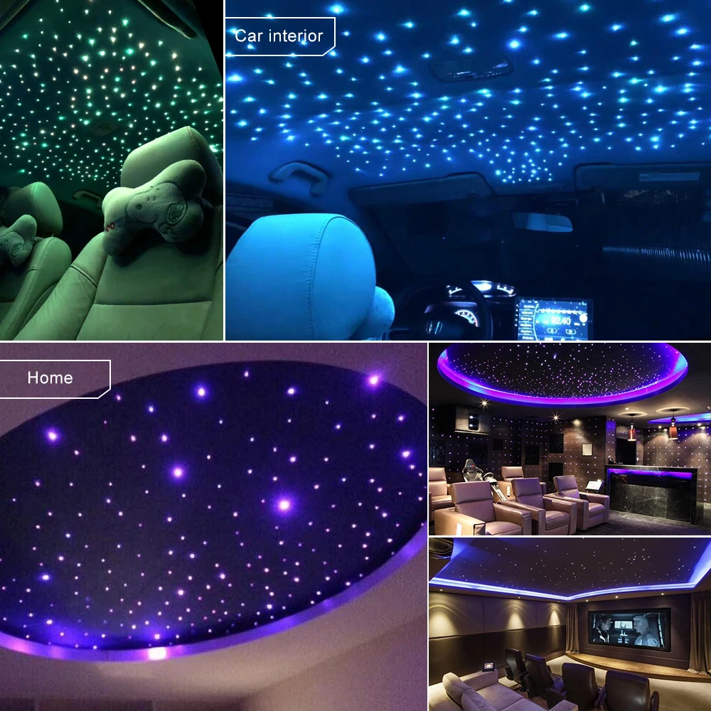 

Music Active16W RGBW Fiber Optic Star Ceiling Light Kit 0.75mm*300pcs*4m+150pcs*0.75mm*5m optical fiber with 28Key RF control