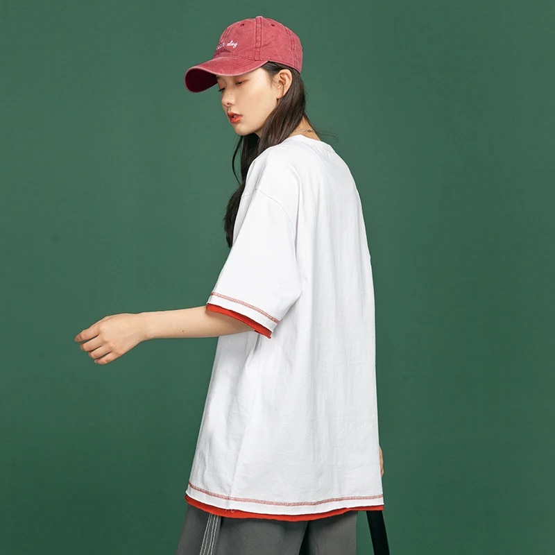 SingleRoad женская футболка 2020 панк однотонный хлопок хип хоп Харадзюку Японская