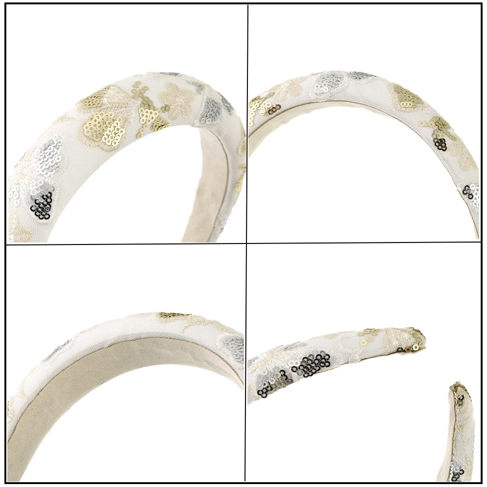 

Molans 2021 New Female Bezel Head Padded Headband for Women Solid Flower Embroidery Hair Hoop Hairband Sequins Hair Accessories