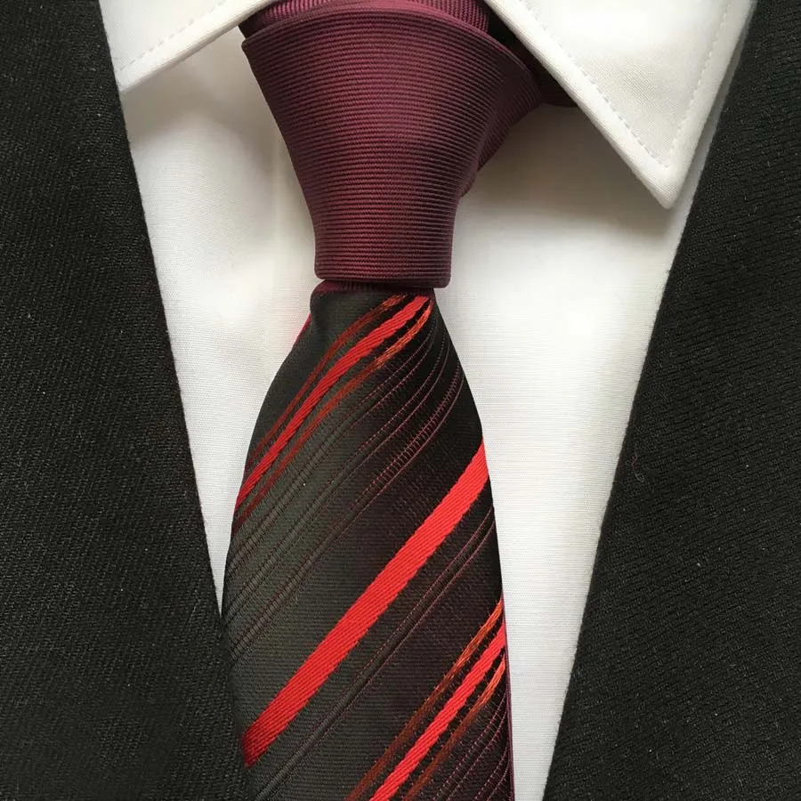 

2023 Men's Ties Novelty Panel Neck Tie Solid Burgundy Knot with Body Red Diagonal Stripes Neckties