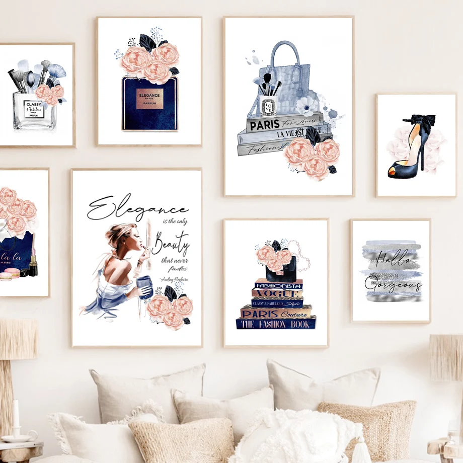 

Fashion Perfume High Heel Ton Bag Vogue Wall Art Canvas Painting Nordic Posters And Prints Wall Pictures For Living Room Decor