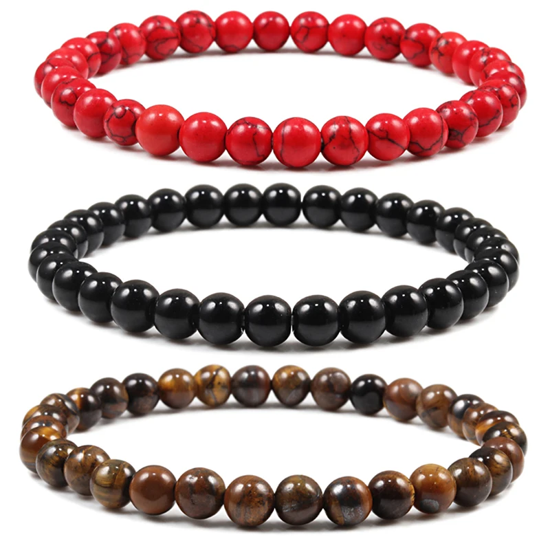 

Hot 6mm Natural Stone Men Beaded Bracelets Charm Tiger Eye Red Beads Bracelet Elastic Rope Bangle Women Yoga Jewelry pulseras