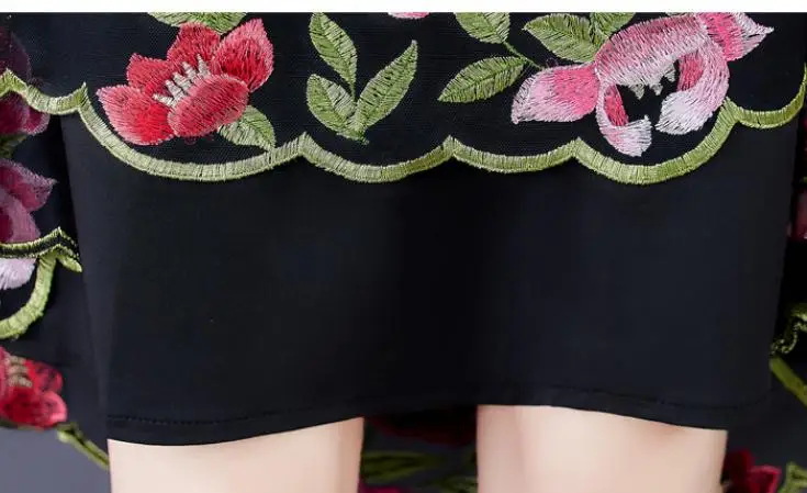 

2020 Winter Fall Vintage Womens Turtleneck Embroidery Black Red Knit Sweater Dress , Casual 4xl Woman Long Flower Dresses