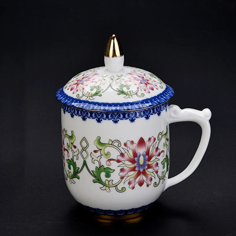 Чайная кружка 360 мл белая фарфоровая эмалированная кофейная Крышка для кружек