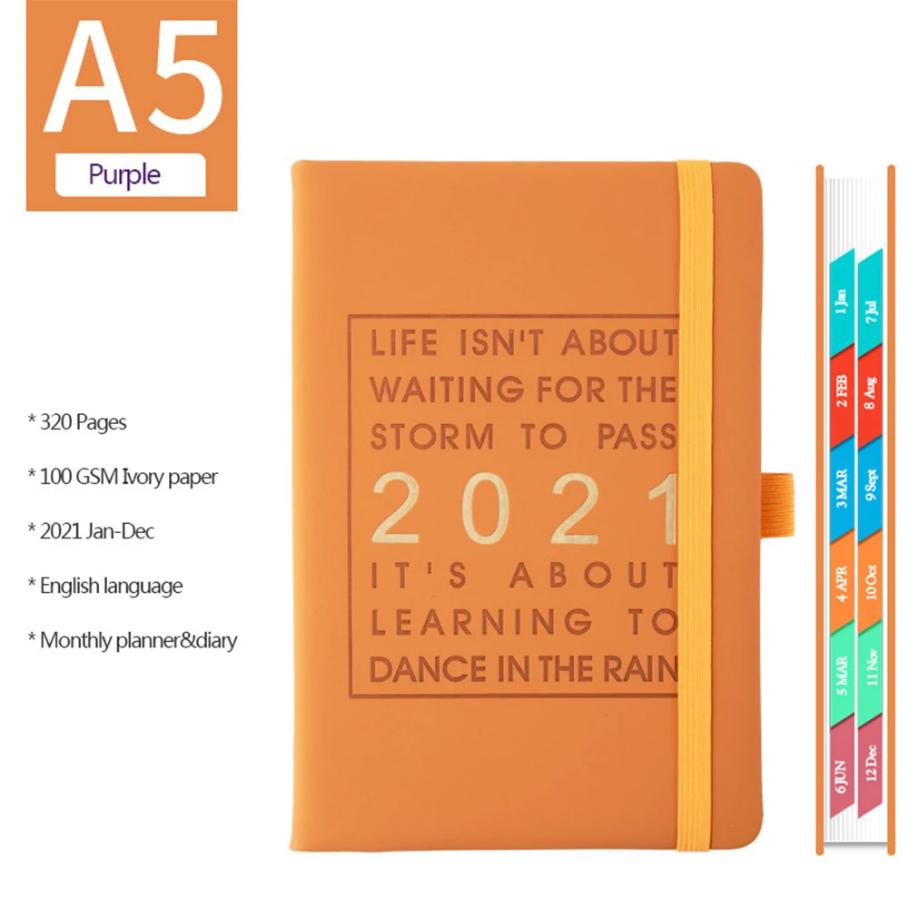 

A5 Notebook Soft Cover Faux Leather School Schedule Office Business Students 2021 Monthly Planner Jan To Dec English Language