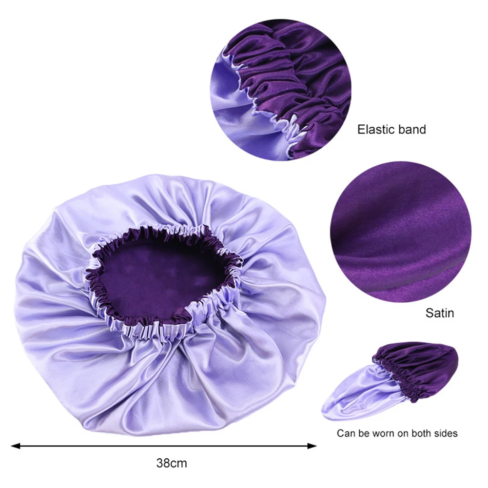 

Solid Color Women 2-Layer Night Sleep Bonnet Slouchy Hat Home Hair Care Cap