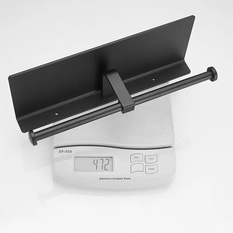 

Double Use Paper Holder Black / Silver Bathroom Accessories Phone Rack Toilet Shelf Space Aluminum Material