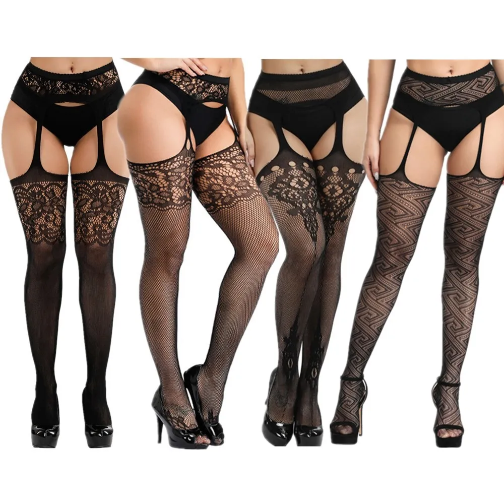 

DOIAESKV Sexy Women Crotchless Tights Elastic High Waist Transparent Stockings Lingerie Garter Fishnet Pantyhose Open Crotch