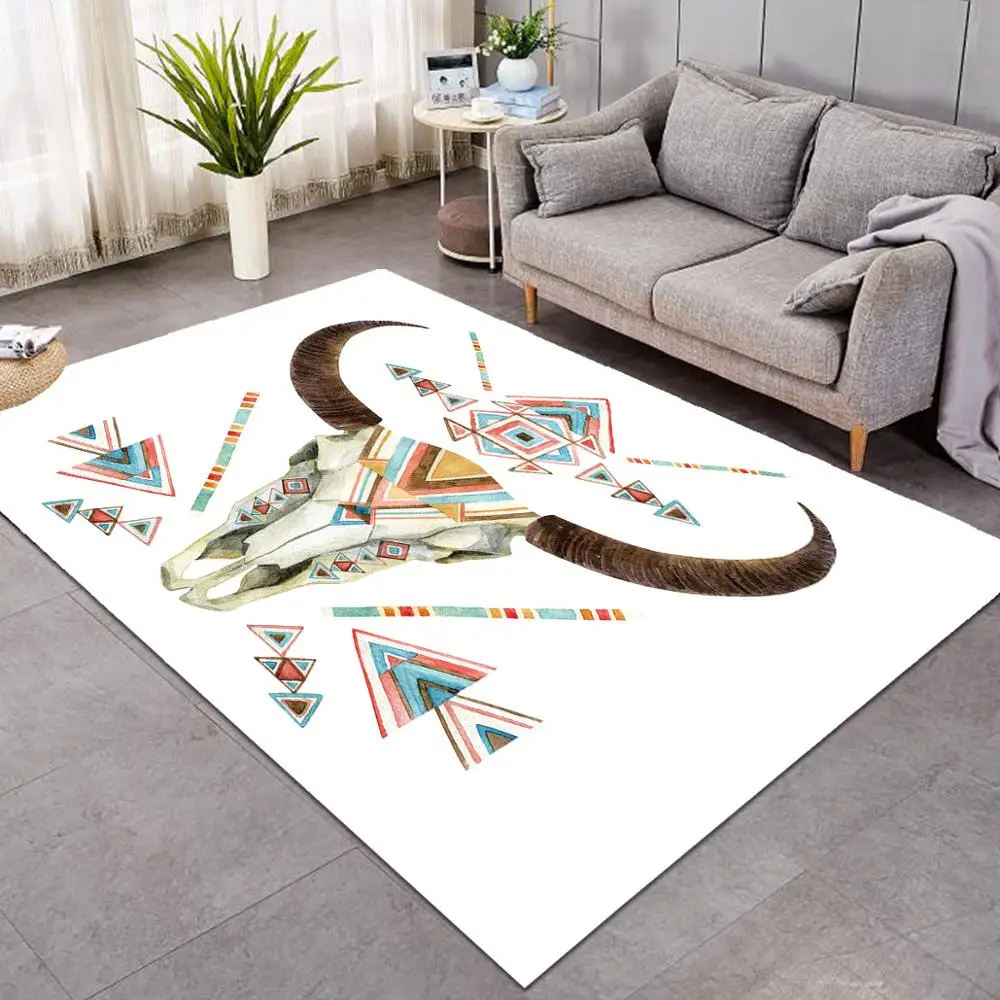 3D ковер с головой овцы для гостиной белый в богемном стиле племенные животные