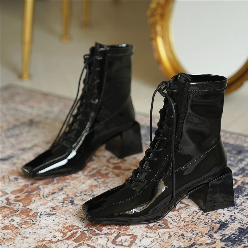 

2020 Party Wedding Shoes Woman Female Cross Tied Genuine Leather Women's Winter autumn Boots Fashion Newest High Heels Pumps
