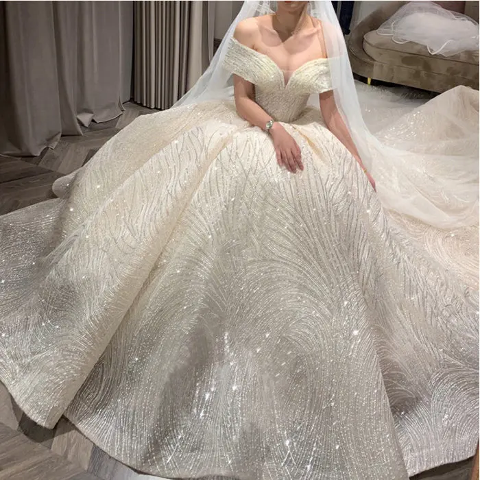 SSYFashion, новое роскошное свадебное платье, высокое качество, вырез лодочкой, шлейф, блестки, для невесты, для свадьбы, длинное свадебное платье, Vestido De Novia