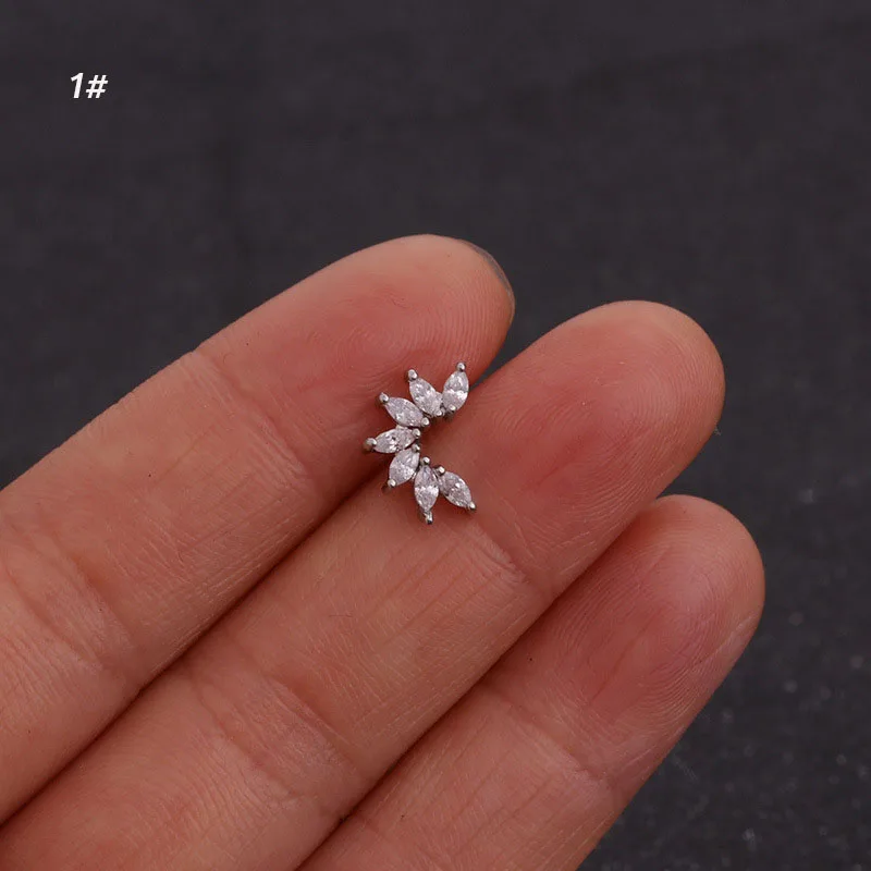 1Piece Rose Gold Silver Color Wing Leaf Star shape CZ Daith Tragus Cartilage Piercing Jewelry Stud Earring | Украшения и