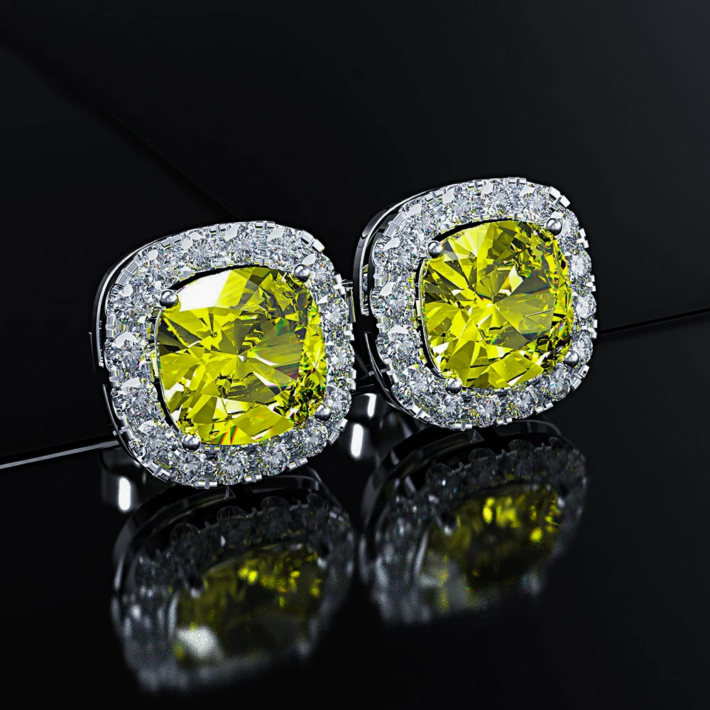 Silver Yellow Роскошные женские хрустальные серьги с зеленым камнем модное серебряное обручальное кольцо из розового золота серьги винтажные Двойные серьги-гвоздики для женщин - Окраска металла: Silver Yellow
