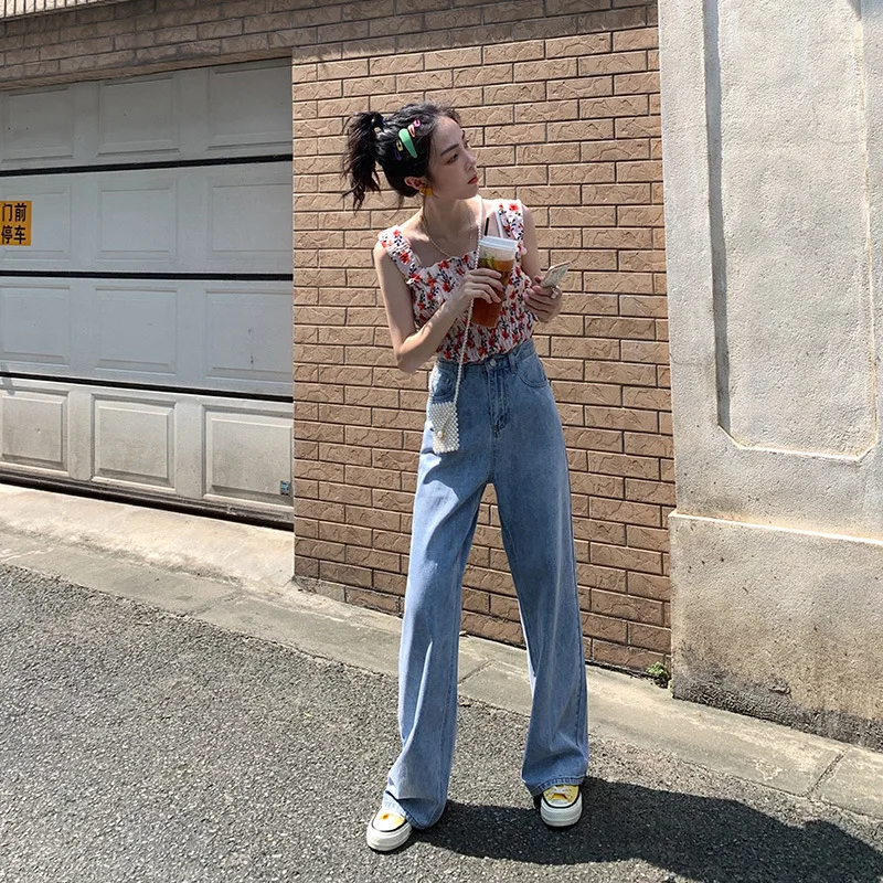 

Women Straight Leg Jeans Fashion Patchwork Pockets High Waist Denim Pants Woman Casual Loose Wide Leg Jeans Pantalones Vaqueros