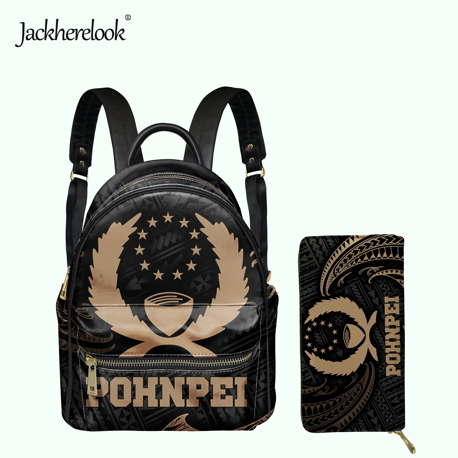 

Jackherelook Pohnpei Polynesian Design Mini PU Backpack Wallet 2pcs/Set for Women Girls Small Campus Schoolbag Satchel Mochila