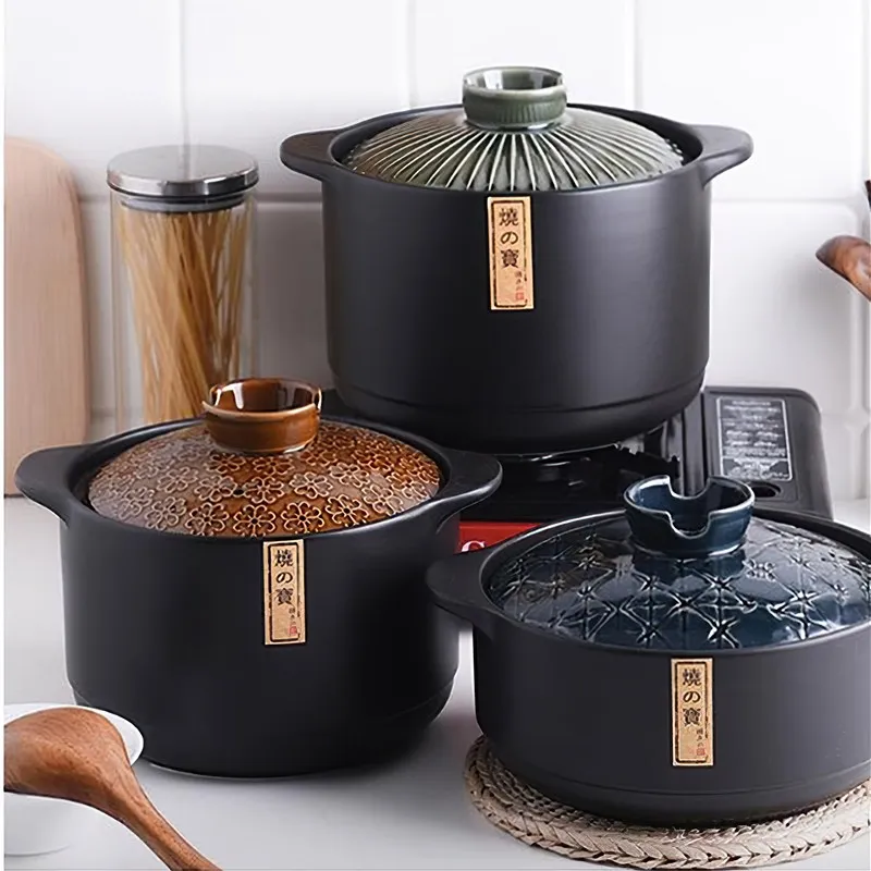 Ceramic Casserole Japanese Round Green Blue 2.5-6L Multiple Size Cooking Pot Cookware Household Kitchen Supplies Saucepan